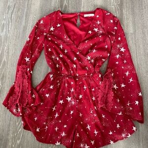 Love, Fire Red Star Print Romper